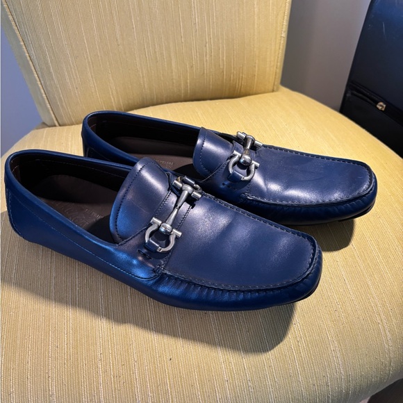Salvatore Ferragamo Navy Leather Loafers